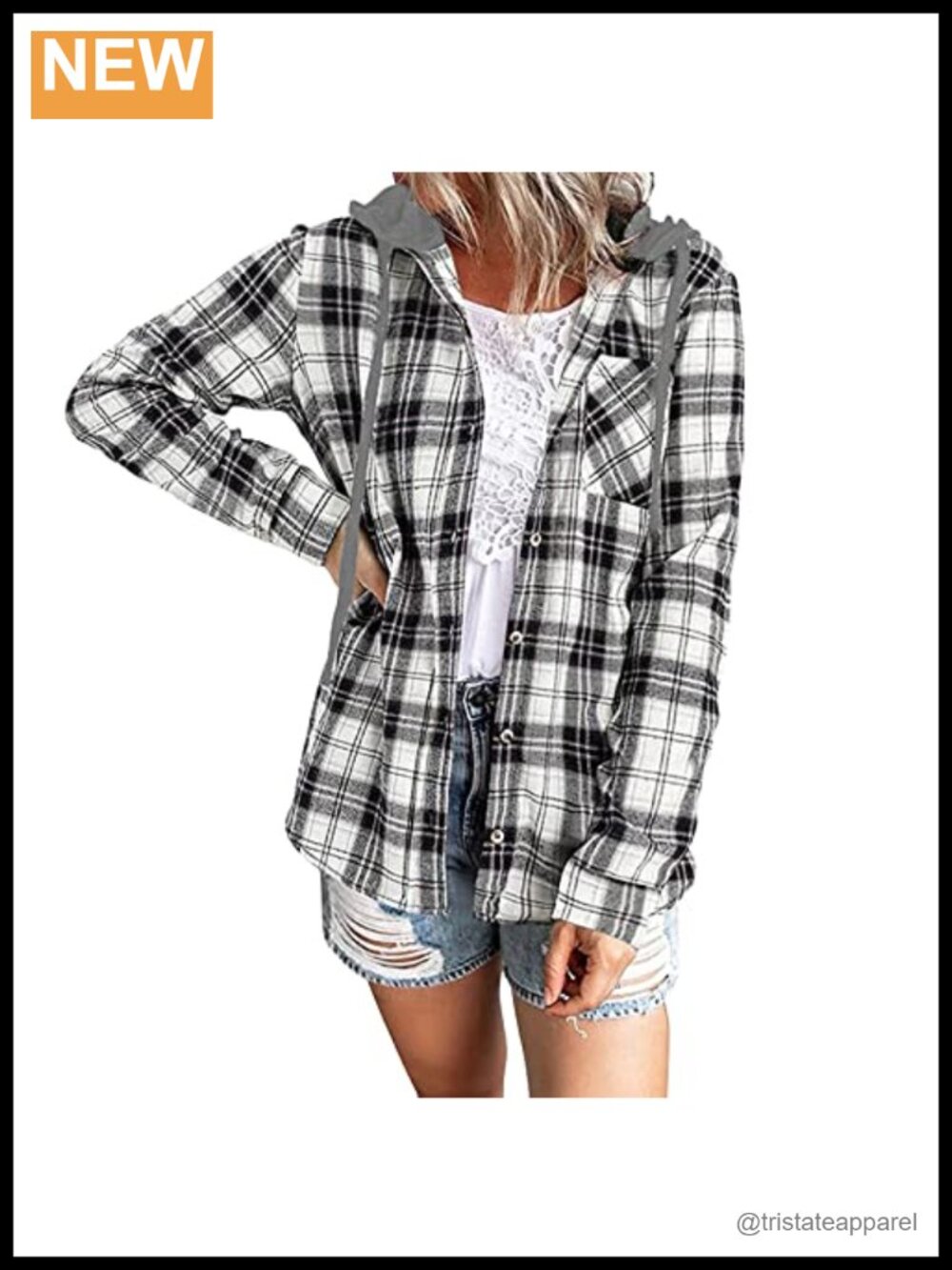 Women's Plaid Hooded Button Down Flannel Shacket Cotton Relaxed Boyfriend Jacket